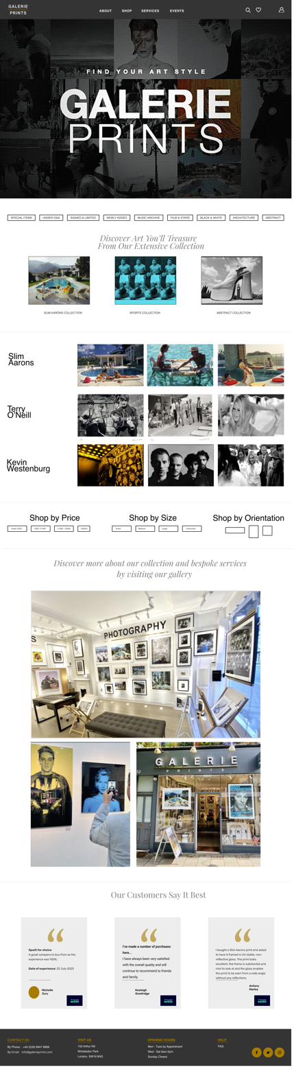 Redesigned Galerie Prints home page