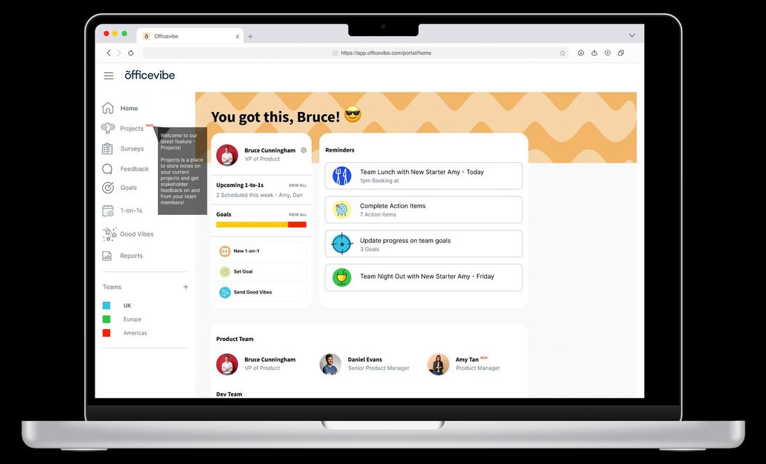 Nav after: Projects moved up, tagged New, with a hover tooltip explaining what it is