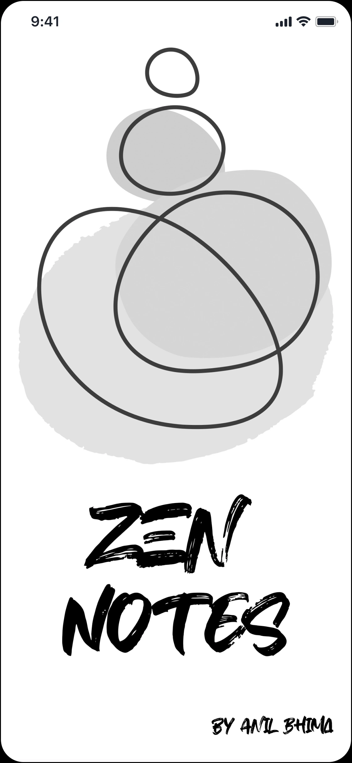Zen Notes splash screen with ensō circles and the ZEN NOTES brush mark